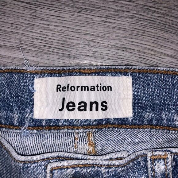 Reformation High Skinny Jeans Blue Montego Wash Stretchy Womens Distressed Sz 24 - Picture 4 of 14
